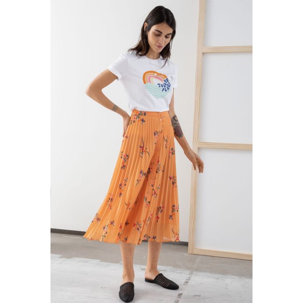 & other stories floral pleated midi skirt